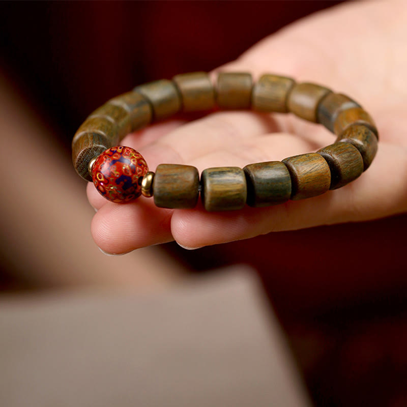 KarmaRipple's Authentic Green Sandalwood Small Leaf Red Sandalwood Lacquer Bead Peace Bracelet p5