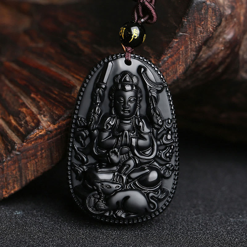 KarmaRipple's Chinese Zodiac Natal Buddha Authentic Black Obsidian Purification Pendant Necklace p2