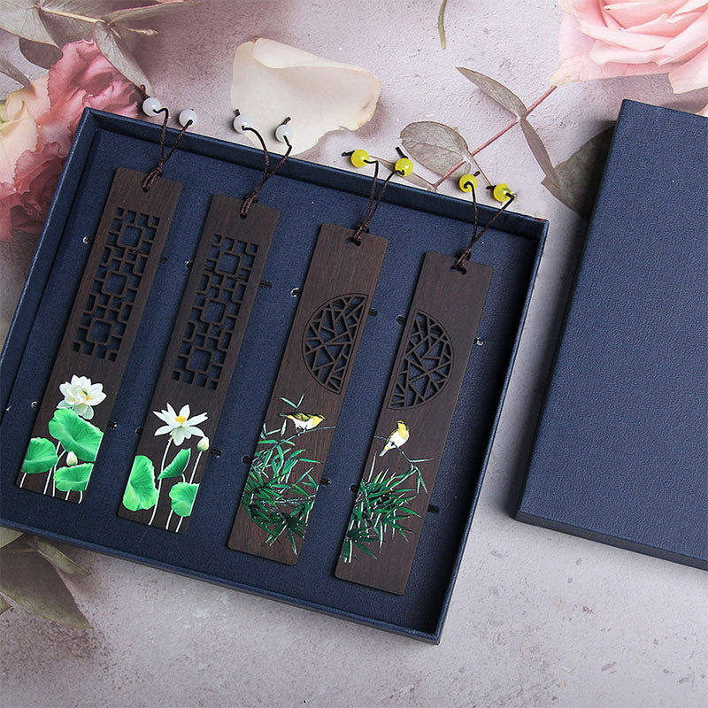 KarmaRipple's Green Lotus Bamboo Oriole Ebony Wood Bookmarks With Gift Box p6
