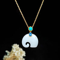 KarmaRipple's Ivory Jade Elephant Fortune Fortune Pendant Necklace