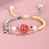 KarmaRipple's Yanyuan Agate Cat Claw Paw Ivory Bodhi Seed Fu Character Positive Woven Rope Bracelet