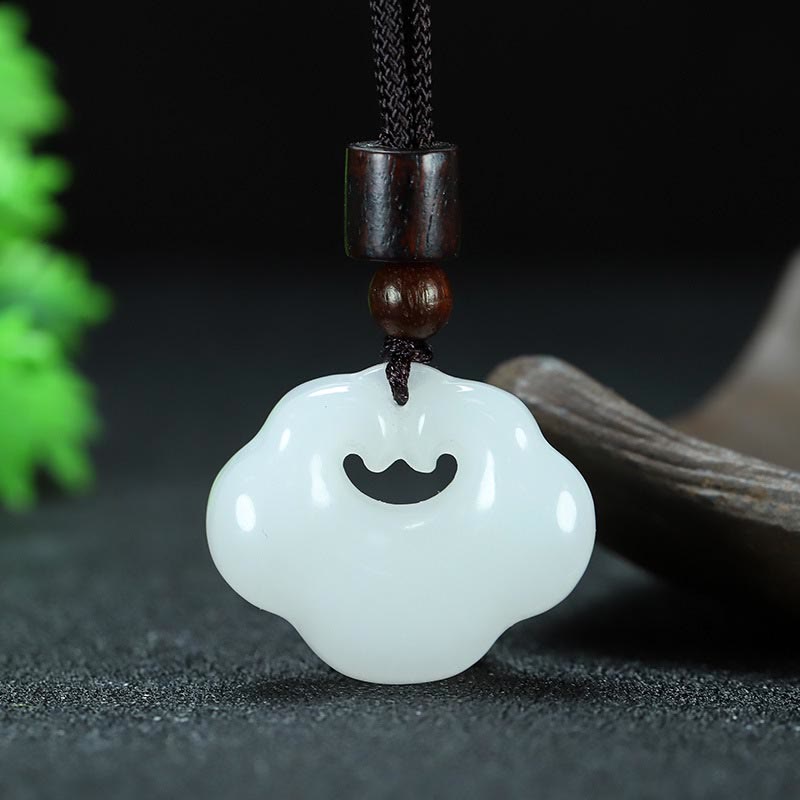 KarmaRipple's Tianshan Jade Golden Silk Jade Chinese Lock Talisman Abundance Pendant Necklace p20