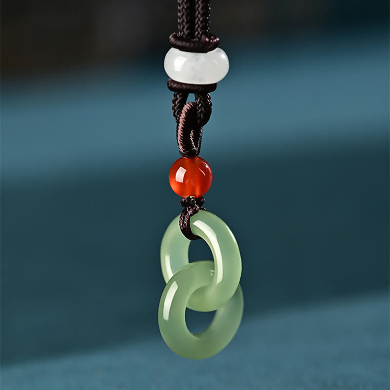 KarmaRipple's Authentic Hetian Cyan Jade Ivory Jade Double Peace Buckle Success Pendant Necklace p17