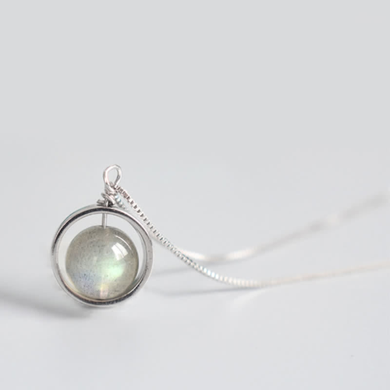 KarmaRipple's 925 Sterling Silver Moonstone Love Planet Rotatable Pattern Pendant Necklace p10