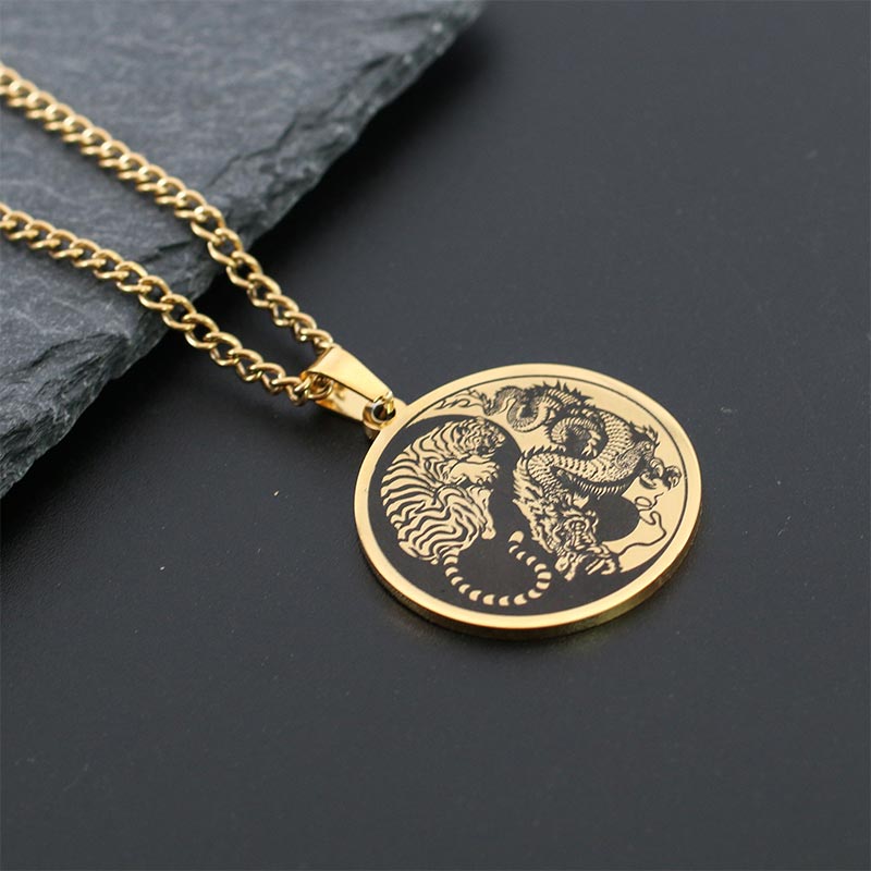KarmaRipple's Tiger Dragon Titanium Steel Chain Pendant Balance Necklace p7