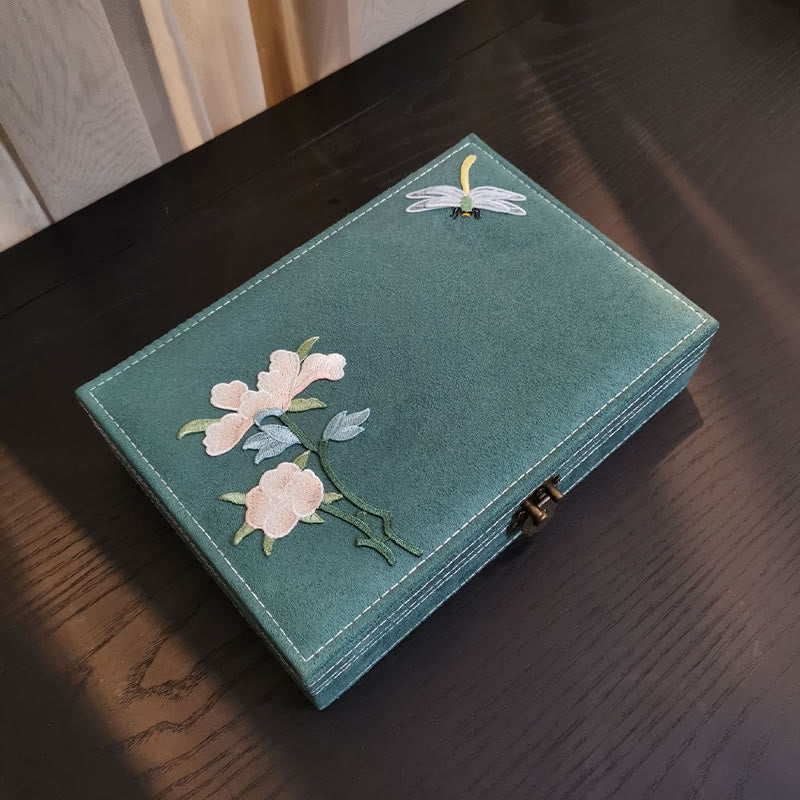 KarmaRipple's Flowers Dragonfly Jewelry Box Organizer Single Layer Jewelry Storage Box Flannel Box p6