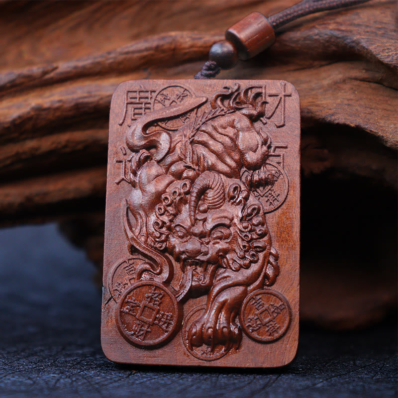 KarmaRipple's Authentic Lightning Struck Jujube Wood PiXiu Bronze Coin Good Fortune Pendant Necklace p15