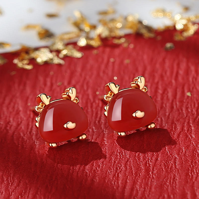 KarmaRipple's 925 Sterling Silver Year of the Dragon Authentic Hetian Jade Red Agate Cute Dragon Protection Success Bracelet Pendant Necklace Earrings p25