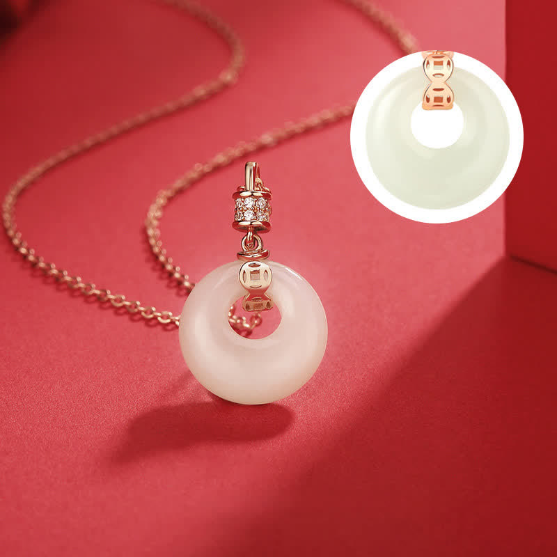 KarmaRipple's 925 Sterling Silver Hetian Ivory Jade Coin Flower Peace Buckle Fortune Pendant Necklace p4