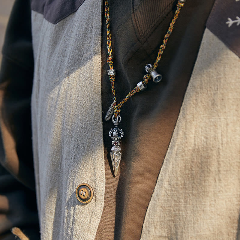 KarmaRipple's Tibetan Handmade 925 Sterling Silver Dorje Vajra Om Mani Padme Hum Feather Strength Pendant Necklace p4