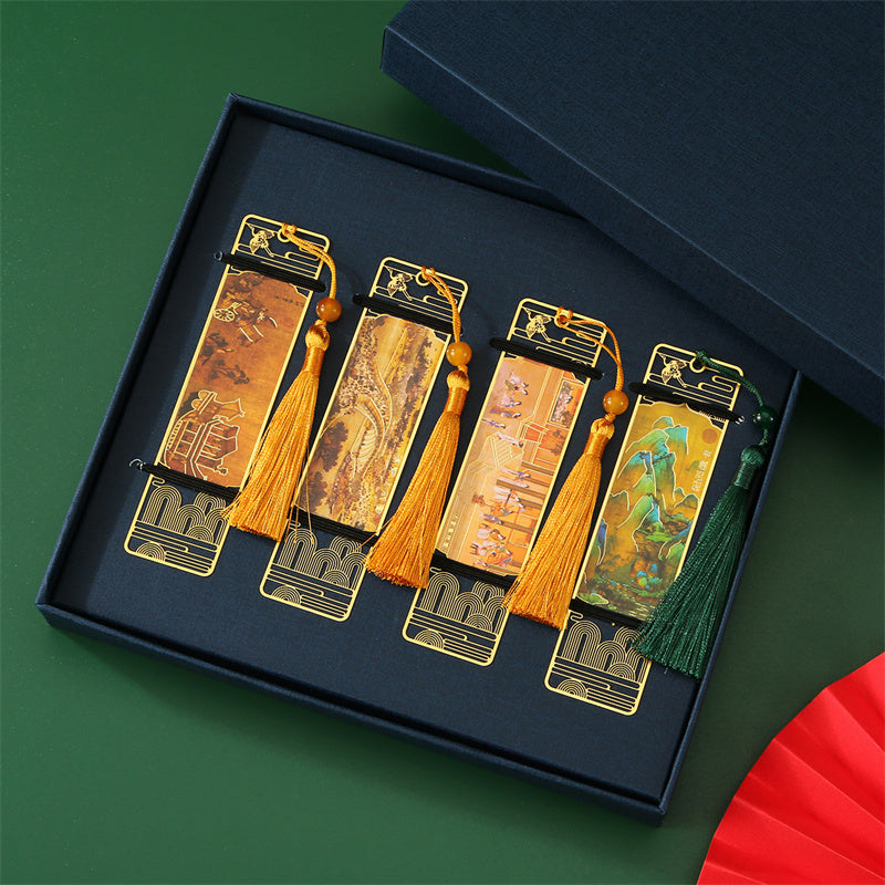 KarmaRipple's A Panorama of Rivers and Mountains Metal Hollow Bookmarks Tassel With Gift Box p12