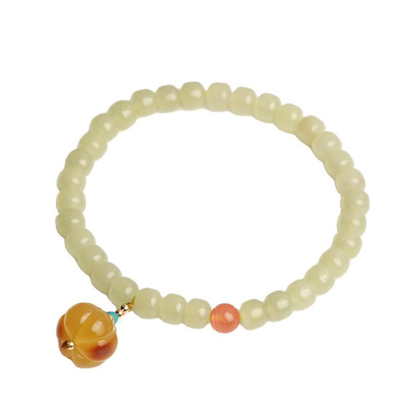 KarmaRipple's Authentic Hetian Jade Pumpkin Amber Red Agate Gemstone Prosperity Bracelet p18