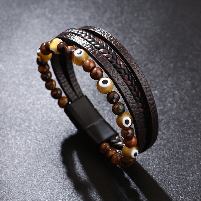KarmaRipple's Evil Eye Tiger Eye Protection Beaded Multilayered Woven Bracelet p18