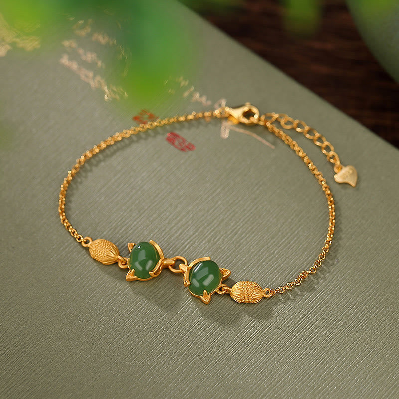 KarmaRipple's 925 Sterling Silver Authentic Hetian Ivory Jade Cyan Jade Lovely Fox Fortune Bracelet p15