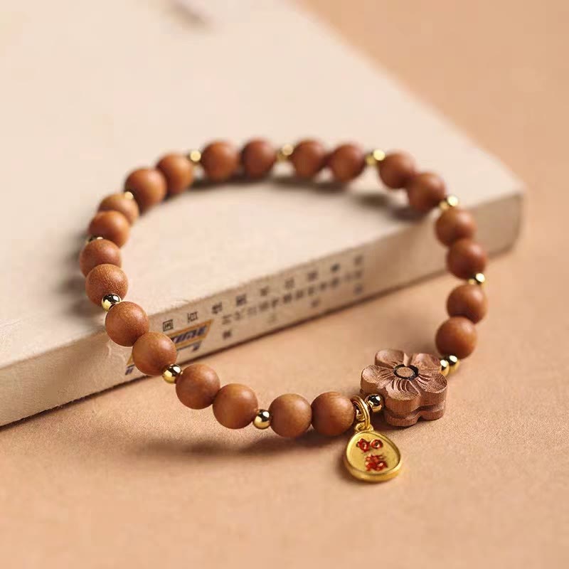KarmaRipple's Authentic Sandalwood Peach Blossom Small Leaf Red Sandalwood Ruyi Talisman Protection Bracelet p3