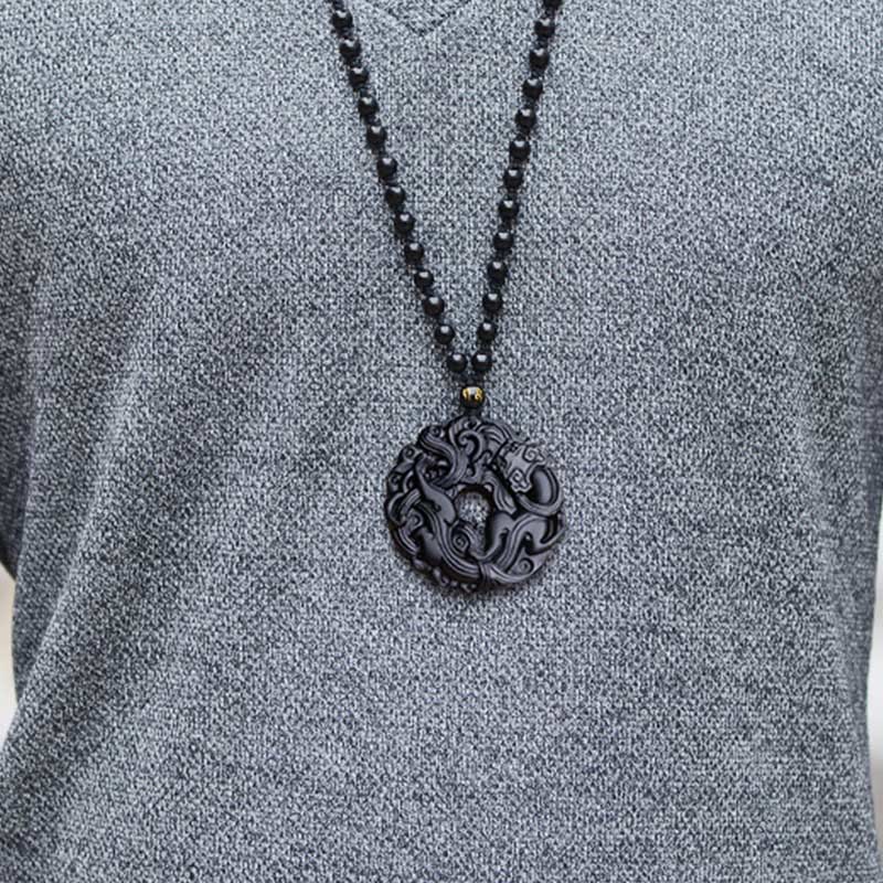KarmaRipple's Authentic Black Obsidian Peace Buckle Pixiu Purification Pendant Necklace p15