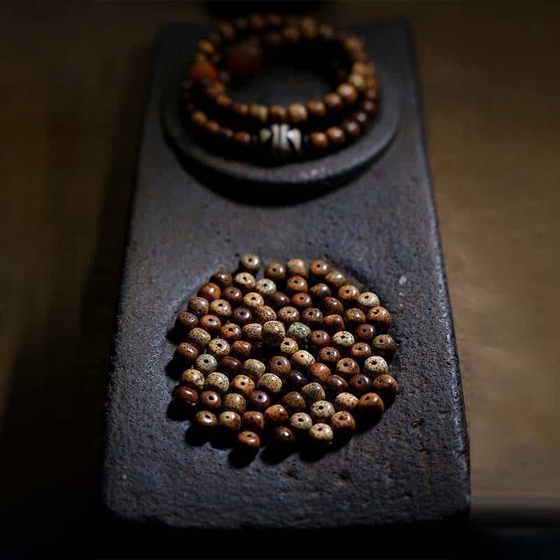 KarmaRipple's Tibetan Bodhi Seed Amber Dzi Bead Agate Zakiram Goddess of Wealth Beadwork Triple Wrap Bracelet p20