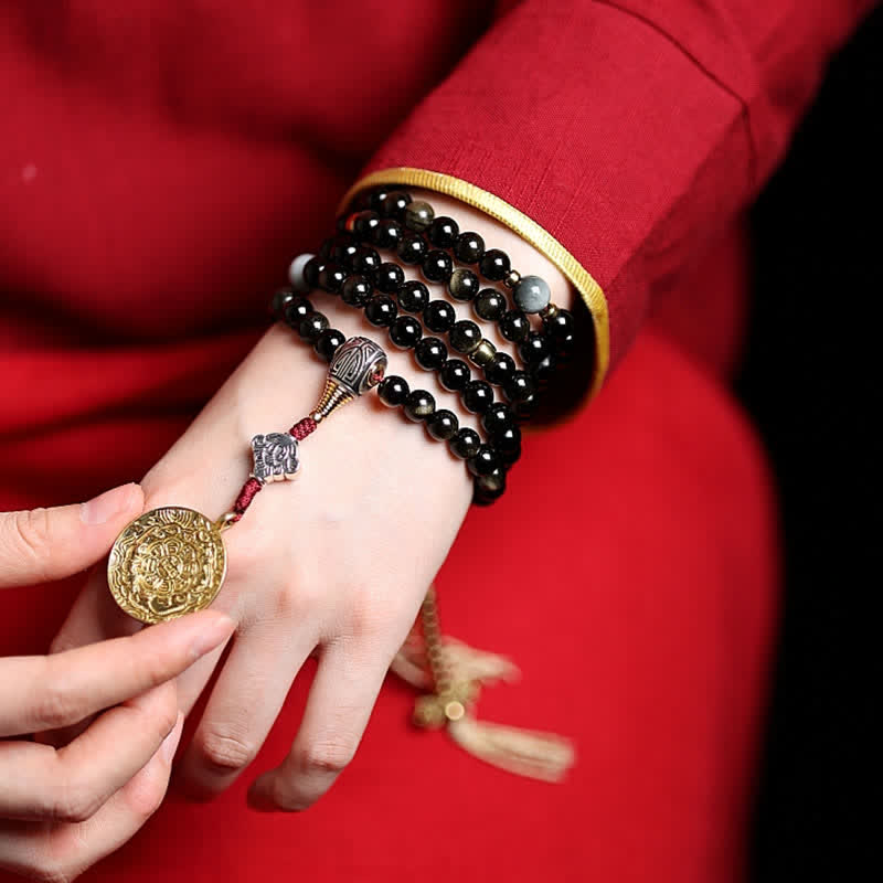 KarmaRipple's 108 Mala Beadwork Gold Sheen Obsidian Tiger Eye Eagle's Eye Stone Wealth Bracelet p15