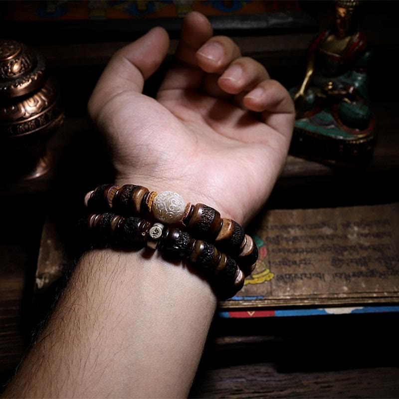 KarmaRipple's 925 Sterling Silver Chinese Zodiac Natal Buddha Handmade Tibet Yak Bone Strength Bracelet p16