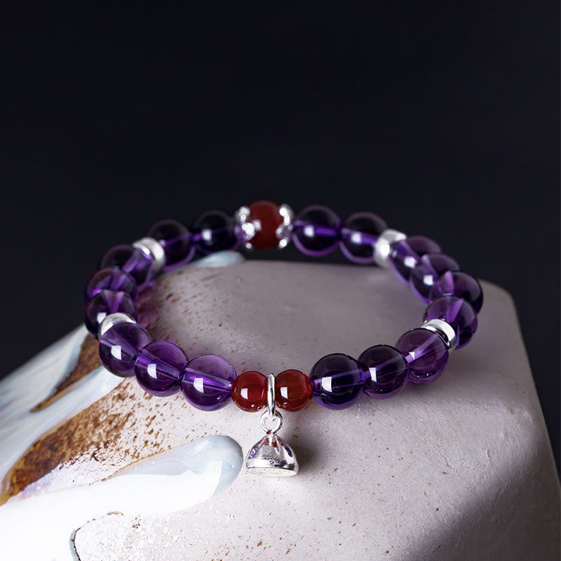 KarmaRipple's 925 Sterling Silver Authentic Amethyst Red Agate Lotus Positive Bracelet p3