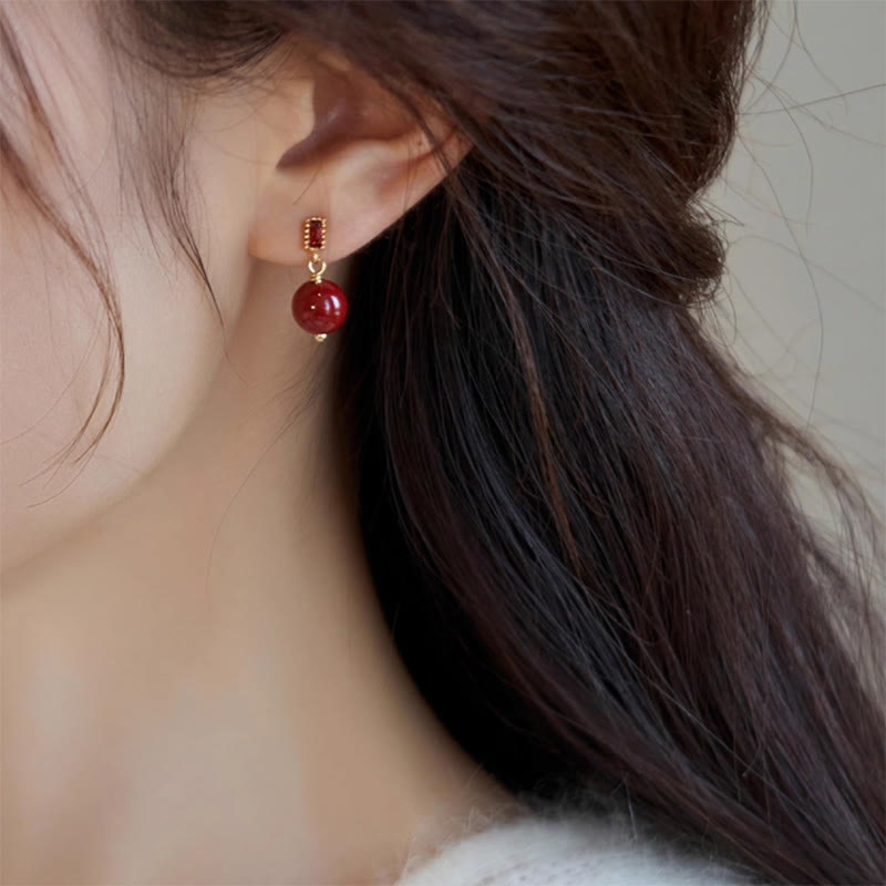 KarmaRipple's 925 Sterling Silver Posts 14K Gold Filled Cinnabar Bead Zircon Calm Earrings p8