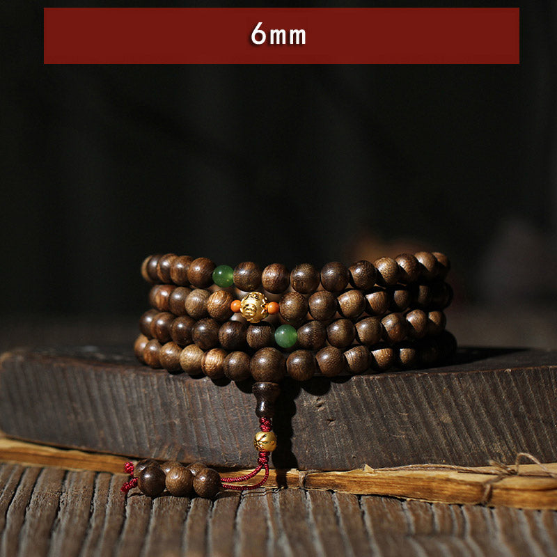 KarmaRipple's 999 Gold 108 Mala Beadwork Kalimantan Agarwood Cyan Jade Six True Words Strength Bracelet p21