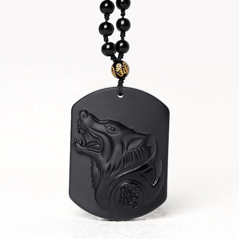 KarmaRipple's Black Obsidian Stone Wolf Purification Necklace Pendant p1