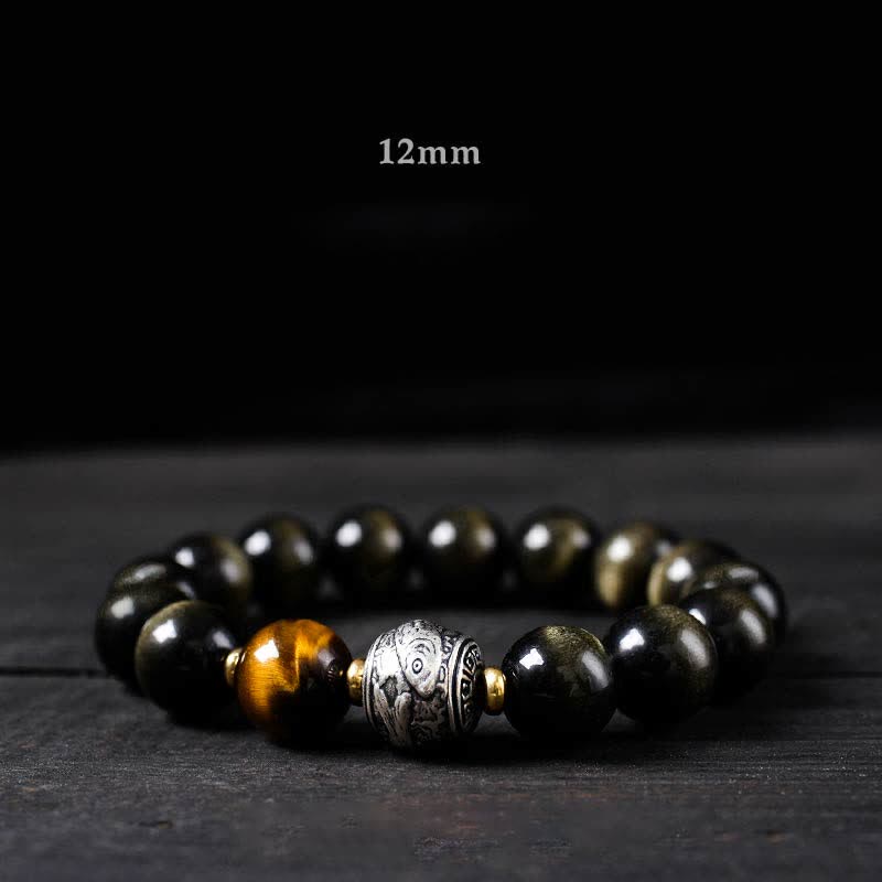 KarmaRipple's To Experience a Reversal of Fortune Rainbow Obsidian Gold Sheen Obsidian Protection Bracelet p18