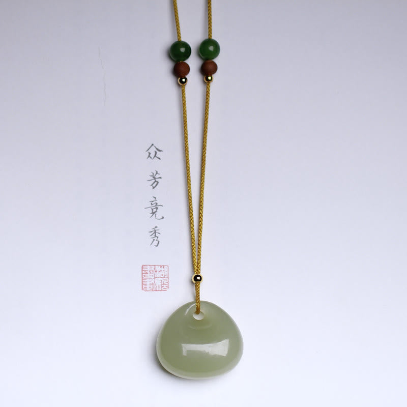 KarmaRipple's Authentic Hetian Jade Small Bag Pattern Prosperity String Pendant Necklace p10