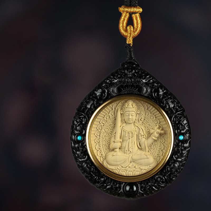 KarmaRipple's Chinese Zodiac Avalokitesvara Small Leaf Red Sandalwood Ebony Longevity Pendant Necklace p6