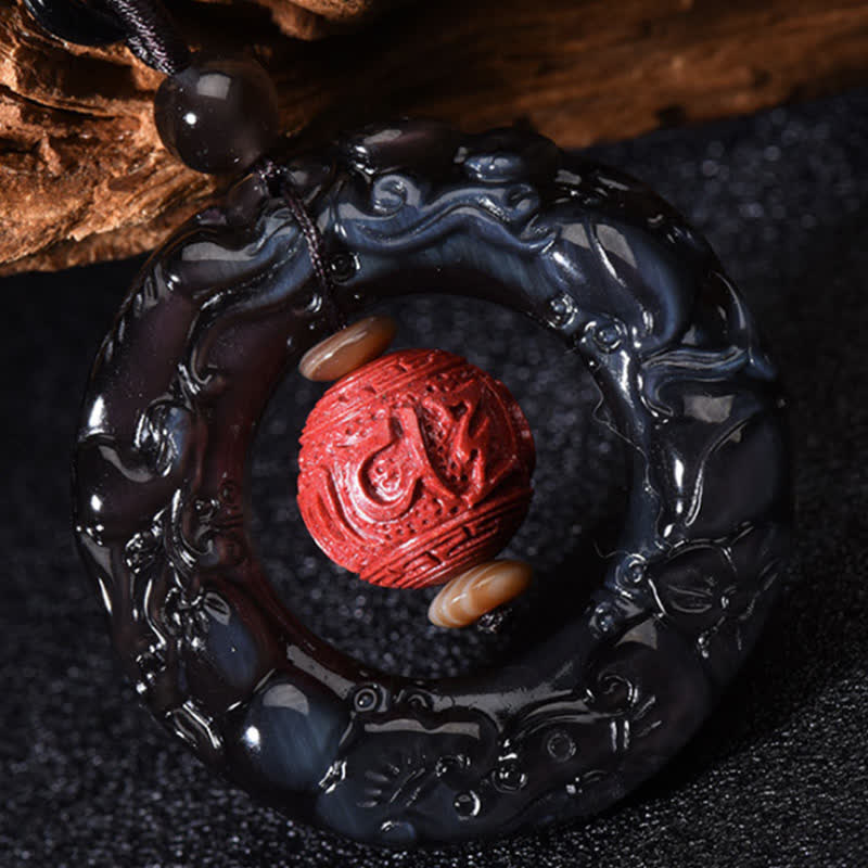 KarmaRipple's FengShui Authentic Rainbow Obsidian PiXiu Cinnabar Balancing Pendant Necklace p6