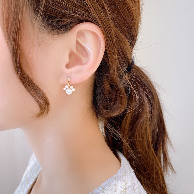 KarmaRipple's Cute Cat Paw Pearl Wisdom Stud Drop Earrings p4