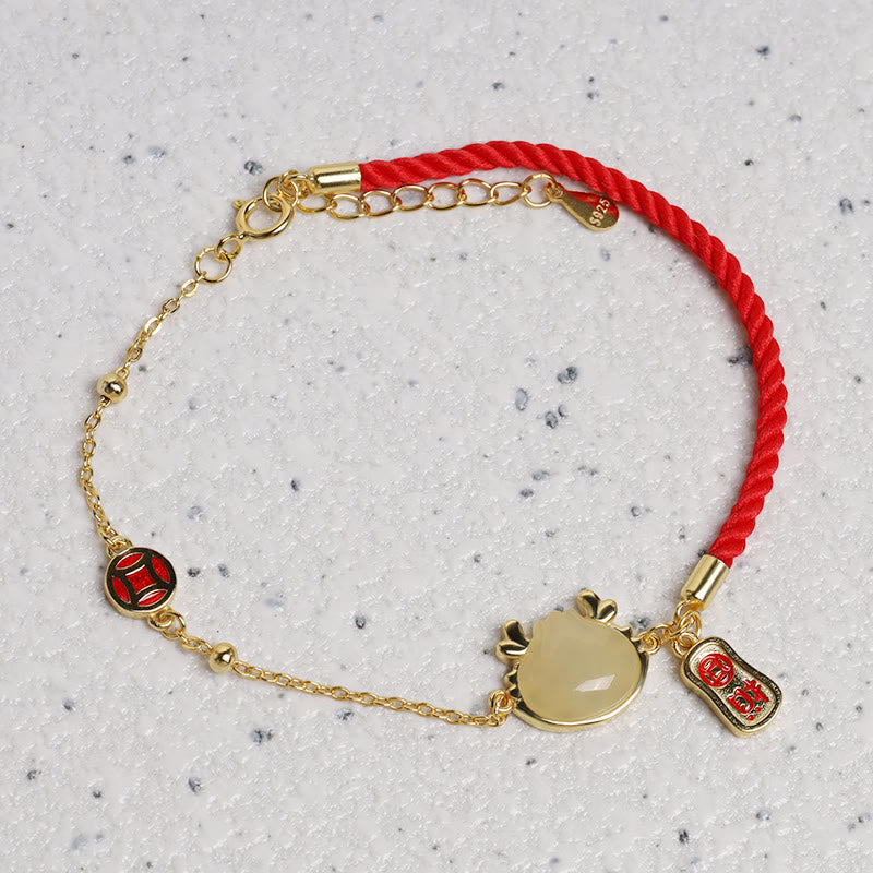 KarmaRipple's 925 Sterling Silver Year Of The Dragon Hetian Ivory Jade Chinese Steamed Bun Dragon Design Fortune Blessing Bracelet p3