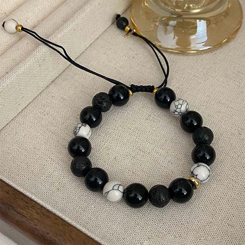 KarmaRipple's Black Obsidian Lava Rock Stone Yin Yang Strength Bracelet p11