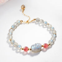 KarmaRipple's Moonstone Strawberry Quartz PiXiu Balancing Bracelet