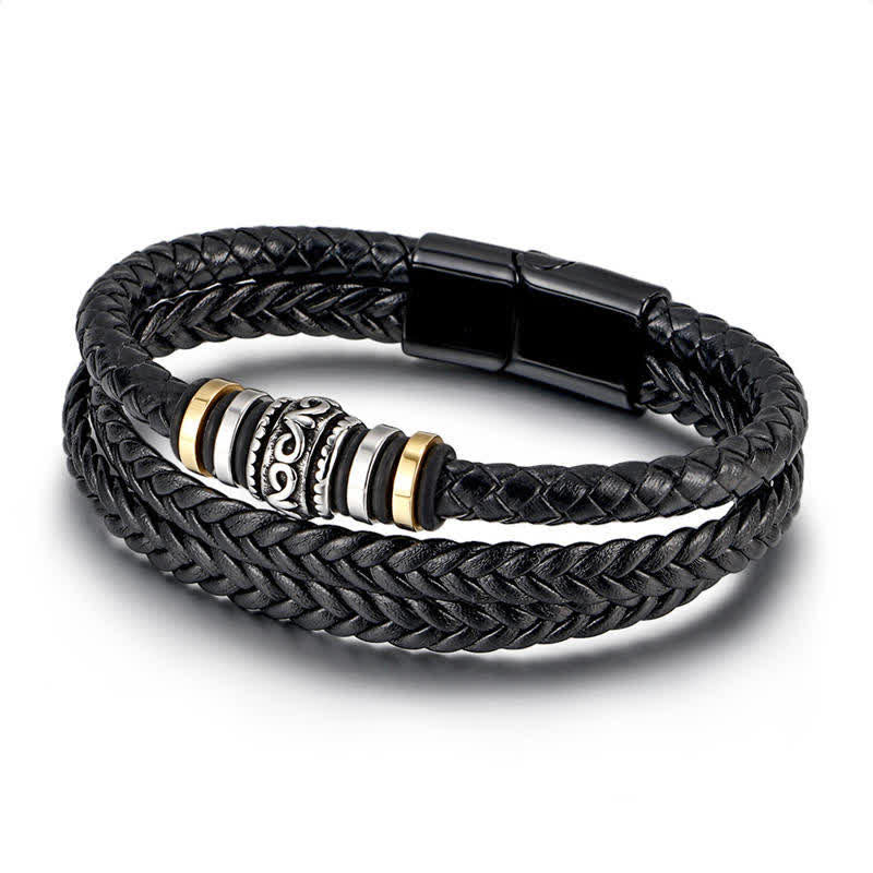 KarmaRipple's Leather Layered Titanium Steel Balance Woven Bracelet p2