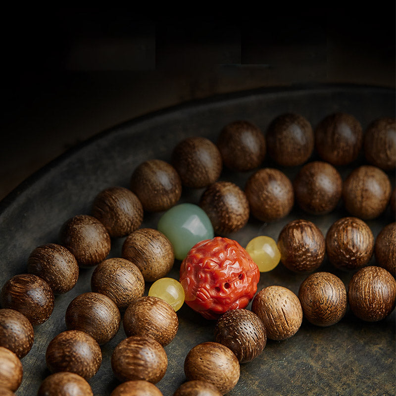 KarmaRipple's 108 Mala Beadwork Kalimantan Agarwood Gourd Jade Amber Balance Bracelet p13