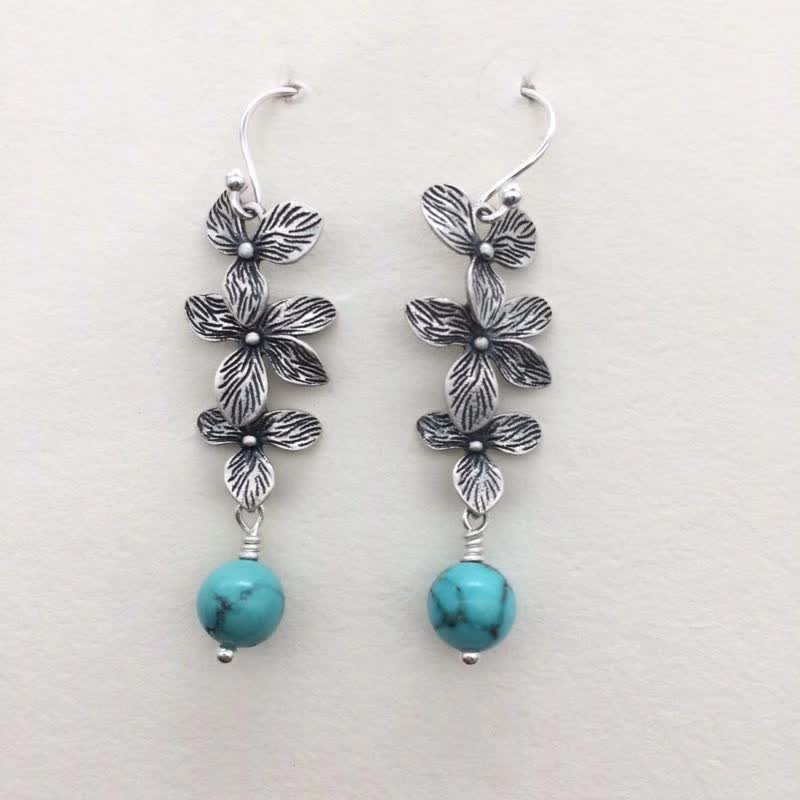KarmaRipple's 925 Sterling Silver Turquoise Lazurite Flower Leaf Serenity Protection Hook Drop Dangle Earrings p5