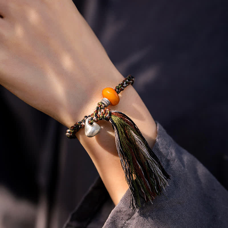 KarmaRipple's 990 Sterling Silver Tibetan Handmade Amber Steelyard Weight Wish Protection Bracelet p2