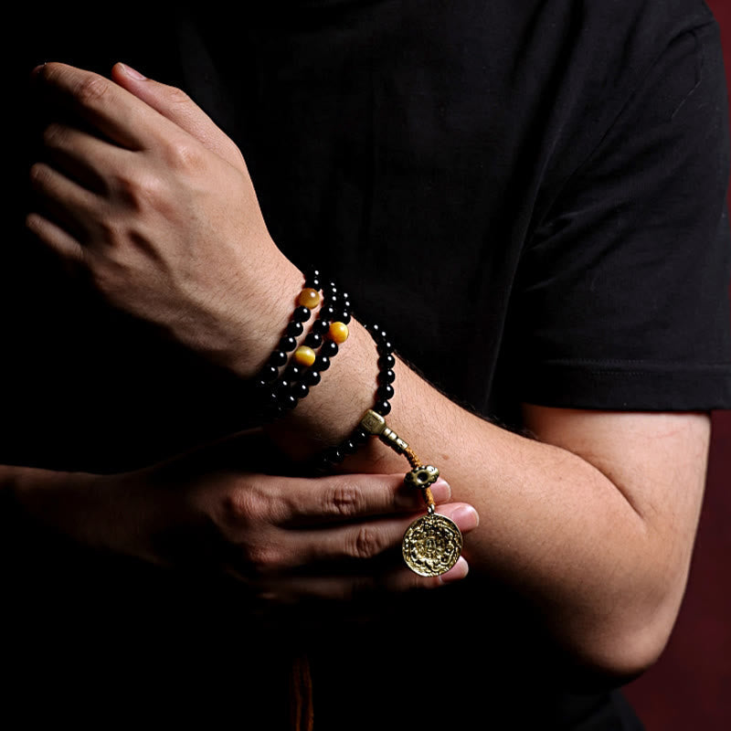 KarmaRipple's Tibetan 108 Mala Beadwork Black Onyx Tiger Eye Beadwork Nine Palaces Bagua Protection Bracelet p11