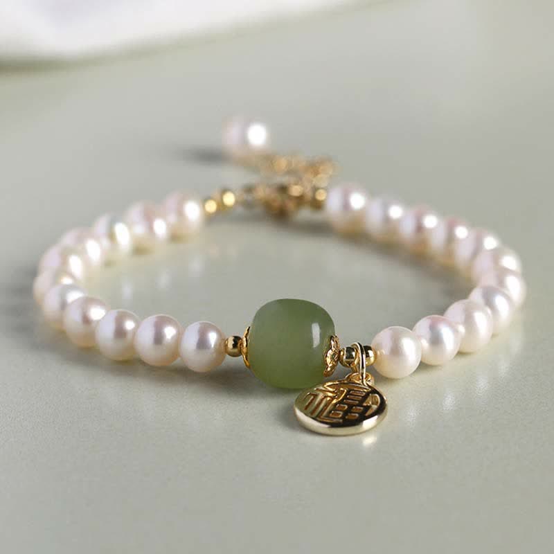 KarmaRipple's Authentic Pearl Hetian Jade Happiness Balancing Bead Bracelet p12