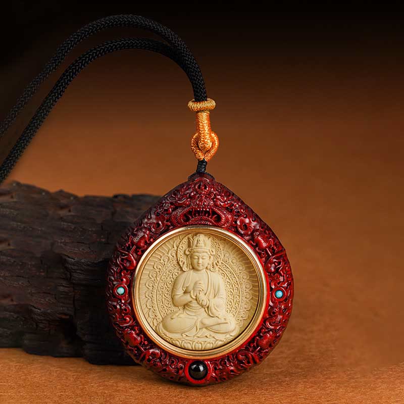 KarmaRipple's Chinese Zodiac Avalokitesvara Small Leaf Red Sandalwood Ebony Longevity Pendant Necklace p18