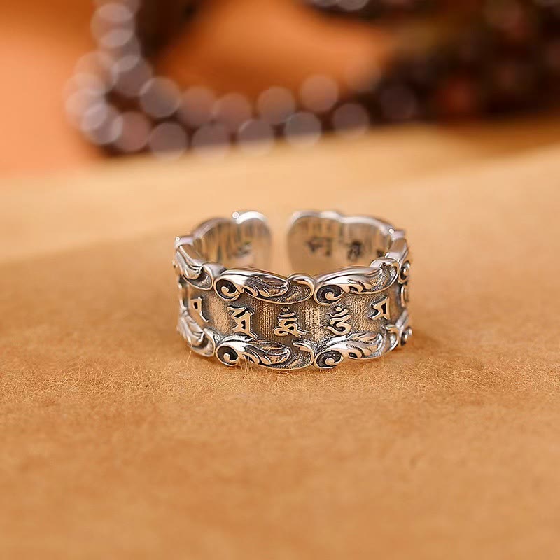 KarmaRipple's Tibetan Om Mani Padme Hum Design Peace Adjustable Ring p2