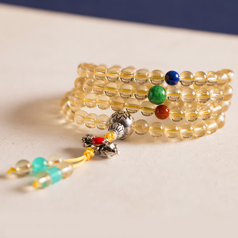 KarmaRipple's 925 Sterling Silver 108 Mala Beadwork Authentic Citrine Red Agate Amber Pleasure Talisman Bracelet p23