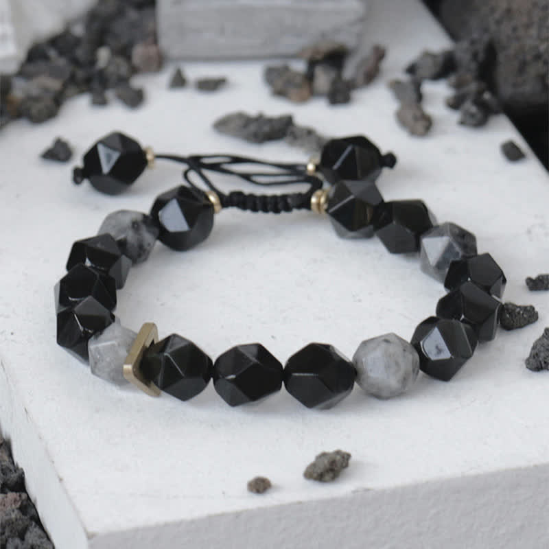 KarmaRipple's Black Obsidian Black Glitter Stone Purification Bracelet p16