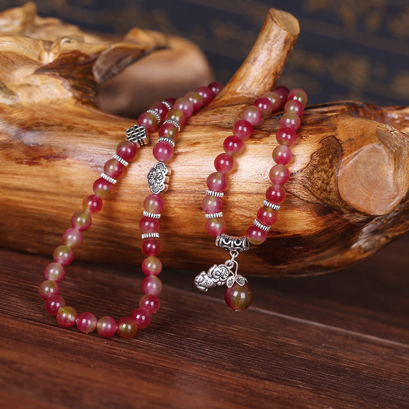KarmaRipple's Authentic Watermelon Tourmaline PiXiu Elephant Positive Triple Wrap Bracelet p3