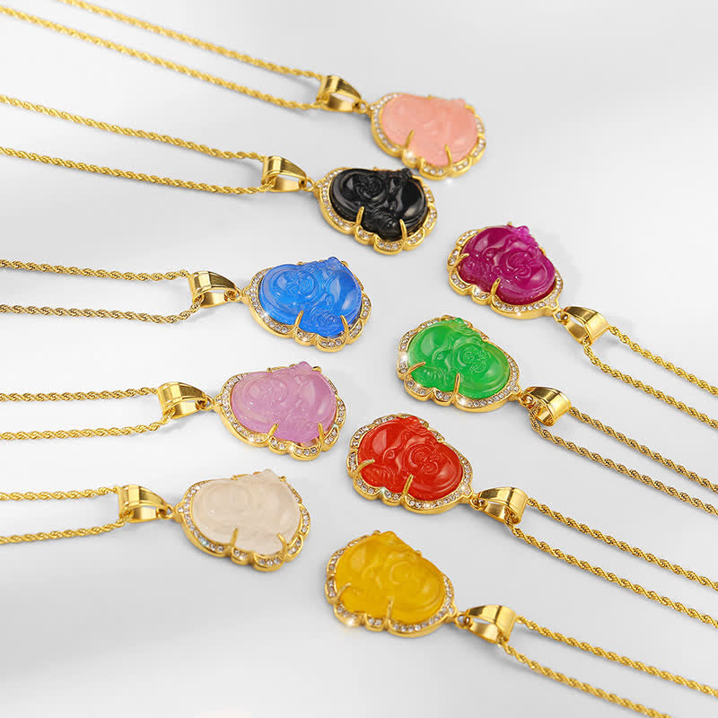 KarmaRipple's 18K Gold Filled Laughing Buddha Jade Fortune Pendant Chain Necklace p17