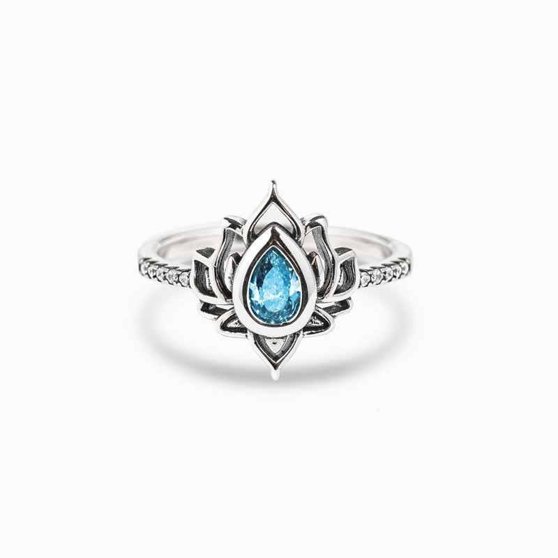 KarmaRipple's Sterling Silver Lotus Zircon Blessing Protection Ring p26