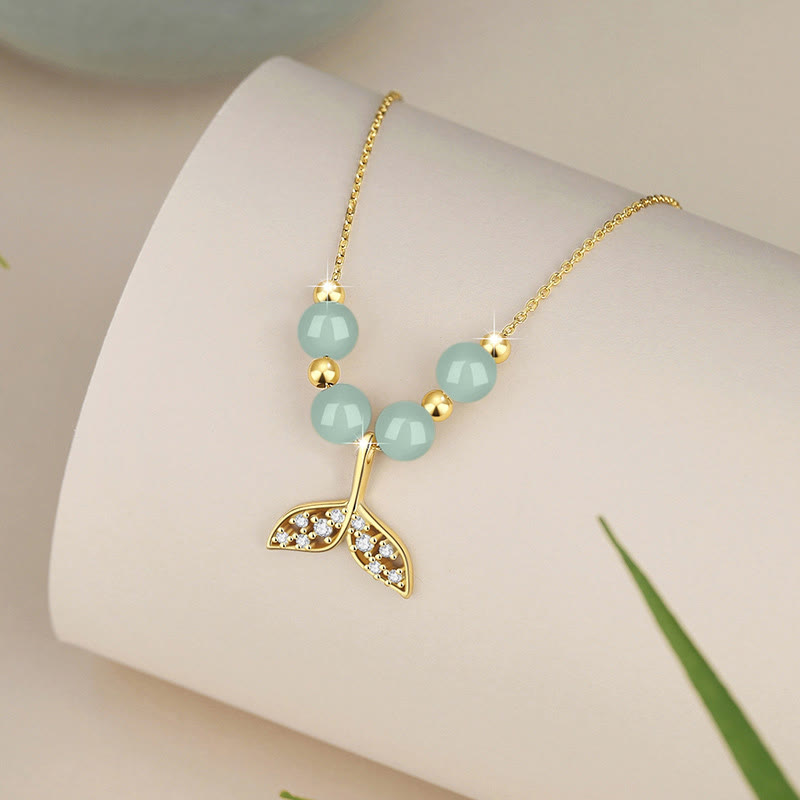 KarmaRipple's 925 Sterling Silver Hetian Jade Bead Fishtail Fortune Pendant Necklace p2