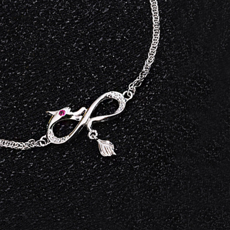 KarmaRipple's Year Of The Dragon 999 Sterling Silver Zircon Endless Weave Tail Talisman Fortune Protection Bracelet ( p6